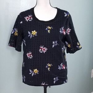 Women's navy blue eyelet embroidered top